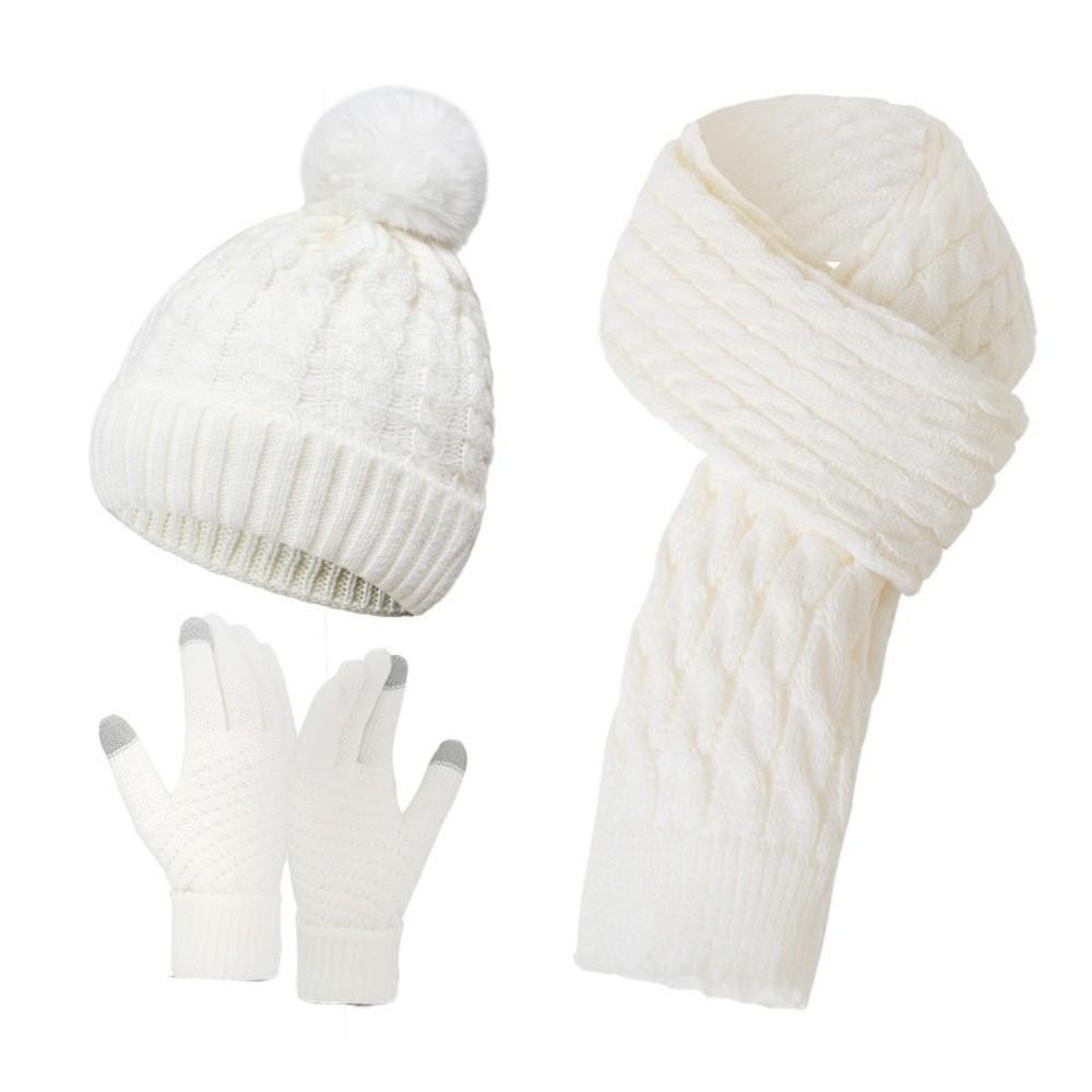 3Pcs/Set Warm Winter Hat Scarf Gloves Set Windproof Scarf Neck Warmer Suit for Men Women