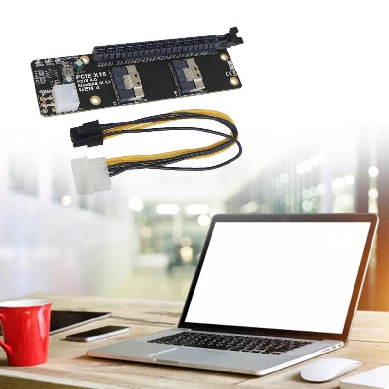 Gen4 2 Ports SlimSAS 8I X2 to PCIE 4.0 X16 Slot Adapter Board Replacement for Networks Card Graphics Video Card Capture