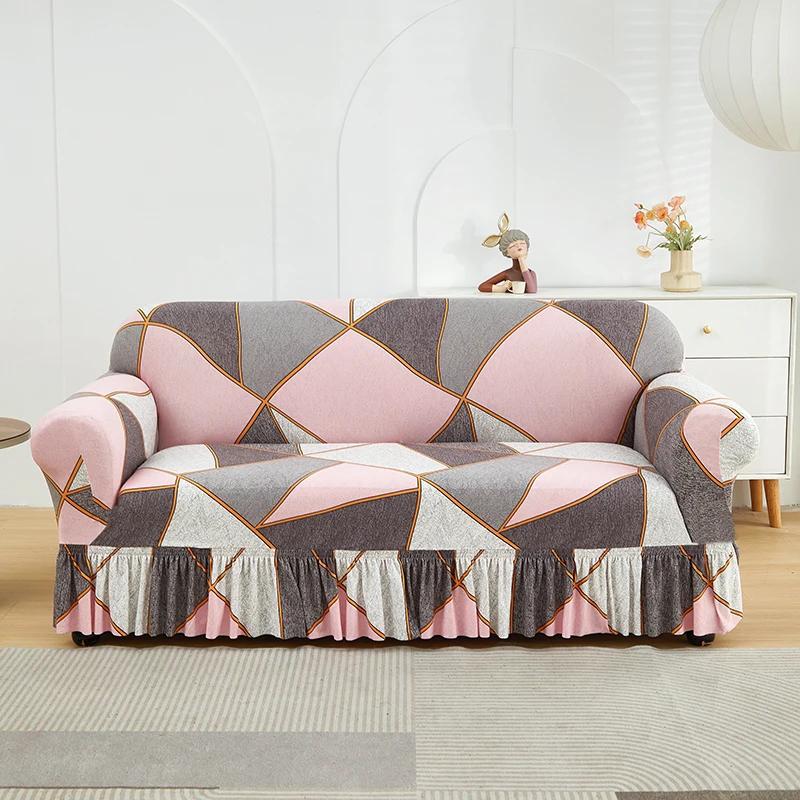 1pc Elastic Printed Sofa Slipcover with Skirt Sofa Cover Couch Cover Furniture Protector Bedroom Office Living Room Home Decor