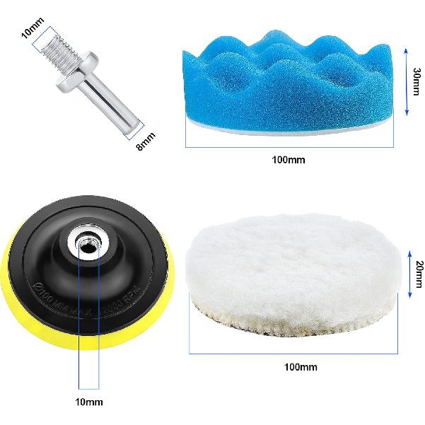 OCR 10Pcs 4 Inch Car Polishing Pad Kit, Sponge And Wool Polishing Pad Set With M10 Drill Adapter, Car Buffer Polisher Drill Buffing Kit For