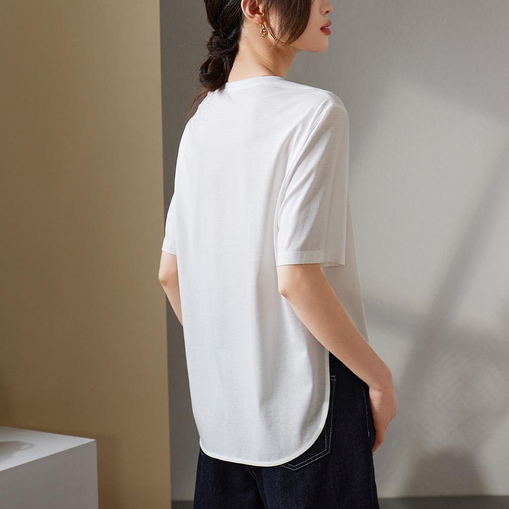 Round Hem Short-Sleeved T-Shirt for Women