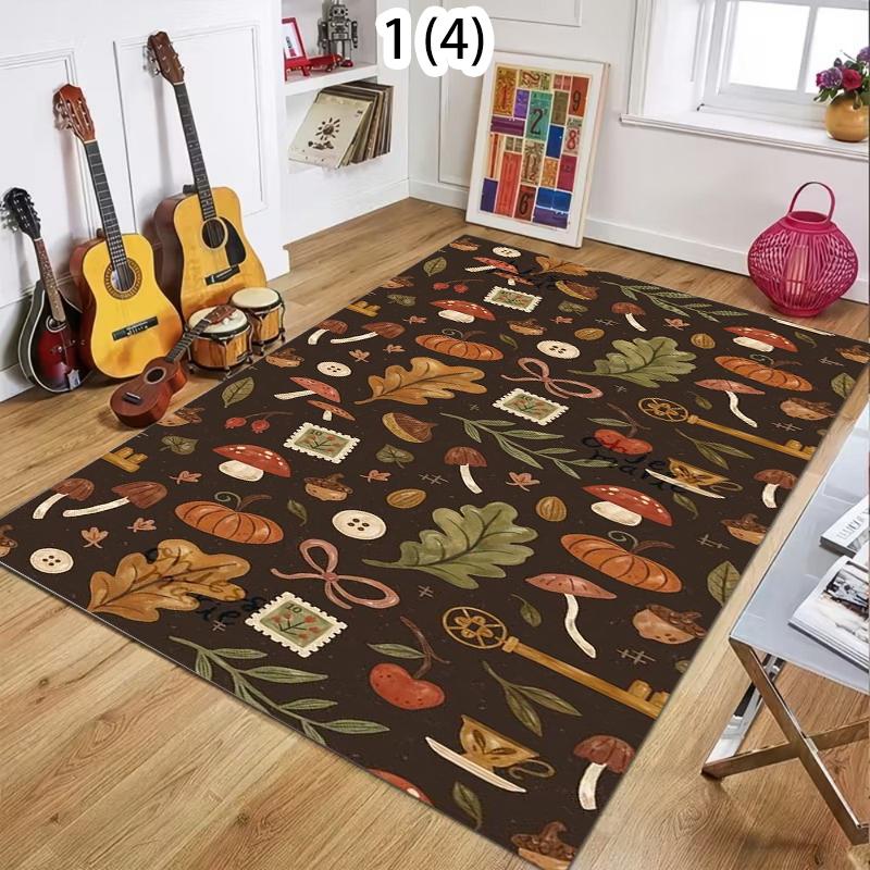 

Vintage Forest Mushroom Rug Boho Fall Leaves Pumpkin Pattern Floor Mat for Living Room Bedroom Retro Botanical Decorative Carpet 40X60CM