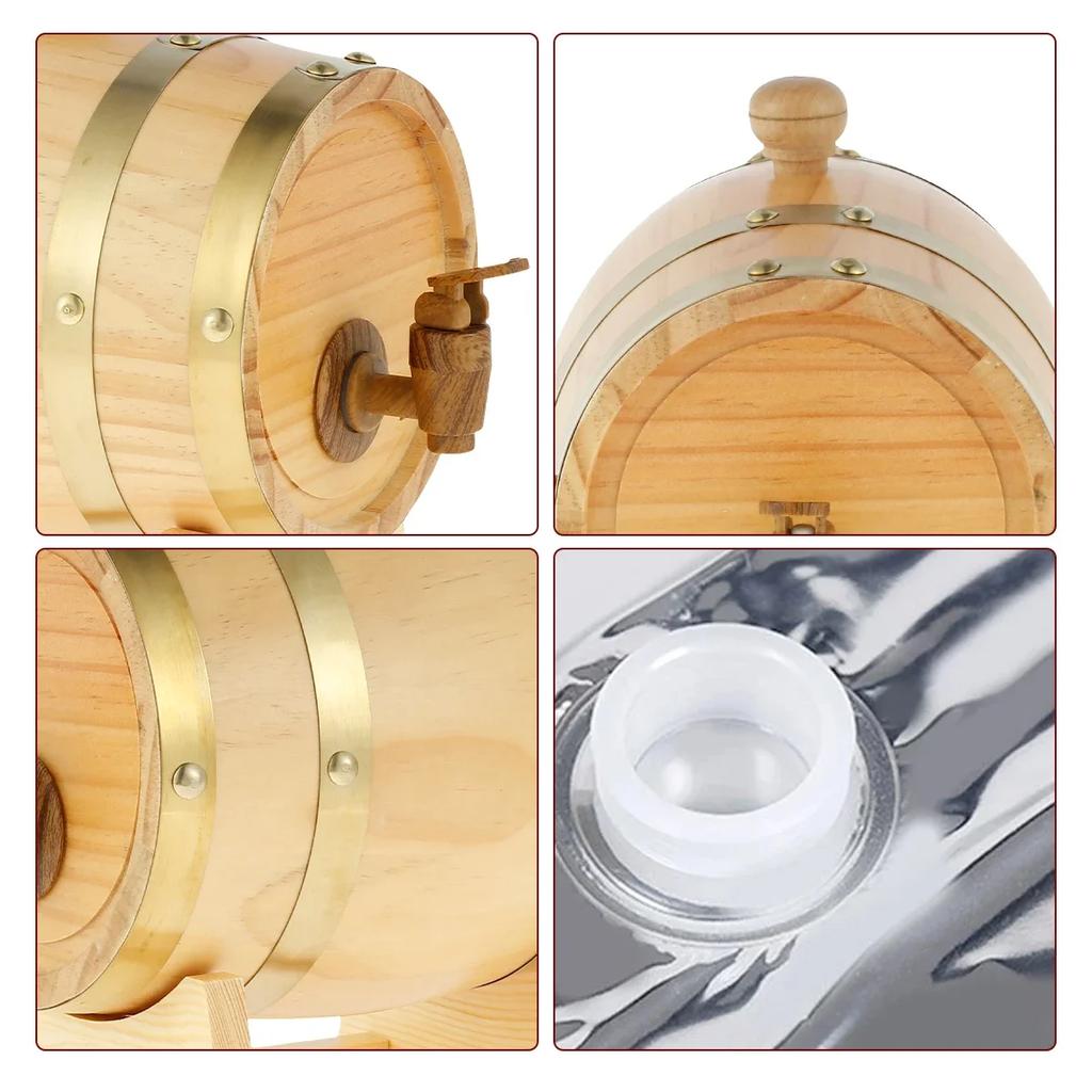 1,5L Drewniana Beczka Vintage Dąb Narzędzia do Warzenia Piwa Kran Dozownik do Rumu Garniec Whisky Wina Narzędzia Barowe Dekoracja Domu Narzędzia Barowe