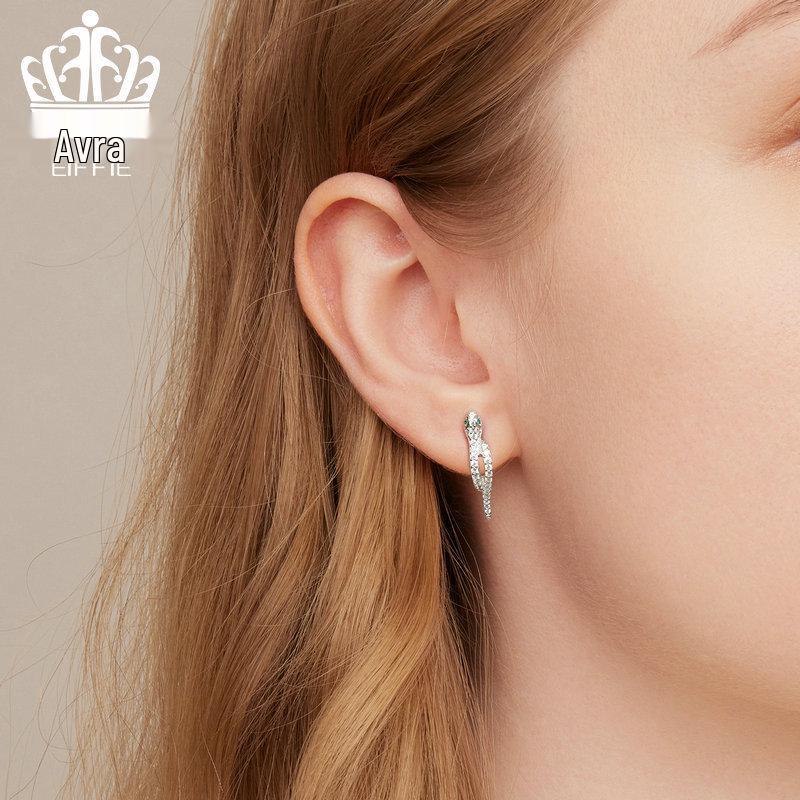Sterling Silver S925 Snake Earrings with Platinum-Plated Zircon (Model: BSE669)