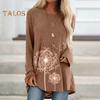 Tunique grande taille pour femme, imprimé pissenlit, chemise longue, col ras du cou, manches longues, pull-over, chemisier décontracté, coupe ample, pour le travail et la vie quotidienne