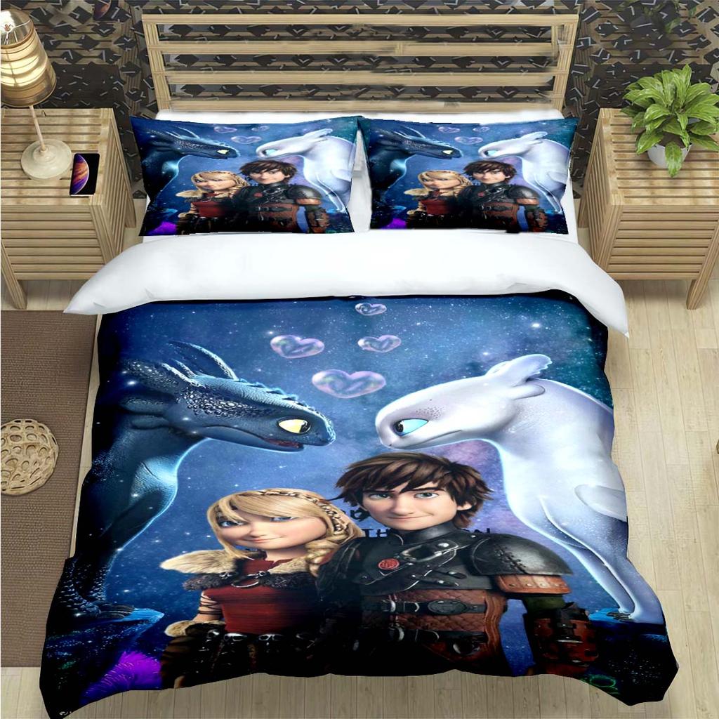 Fashion 3D Movie Cute Roles Dragon Print Bedding Set Duvet Cover Comforter Bed  Youth Kids Girl Boys Luxury Birthday Gift