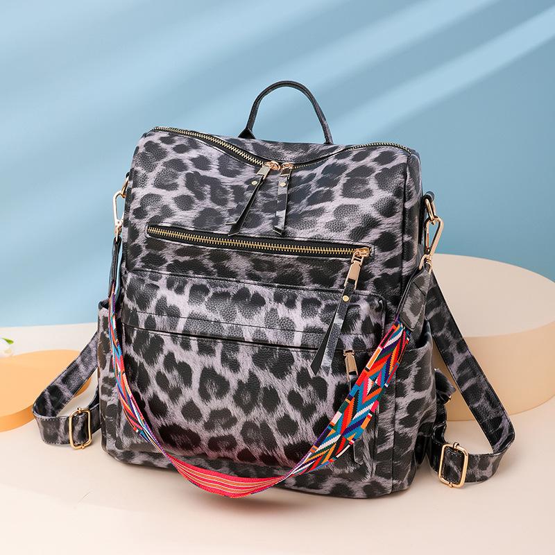 

Вместительный женский модный рюкзак с леопардовым принтом, модная женская сумка