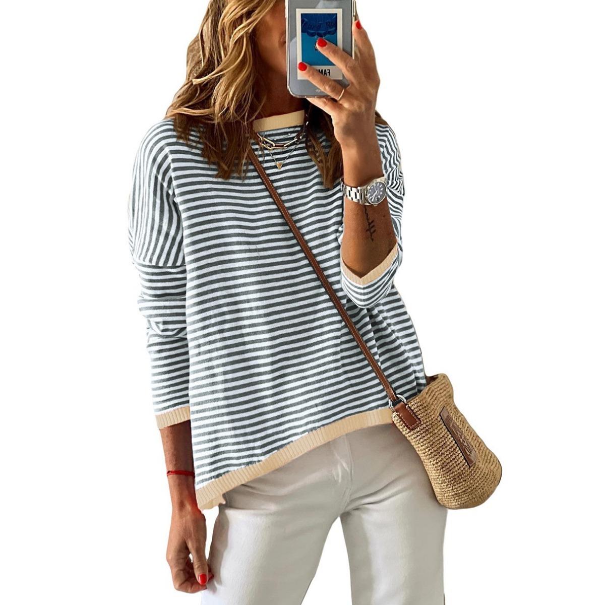

Женский свитер полосатый свободный повседневный пуловер женский джемпер элегантный топ с длинным рукавом свитера L