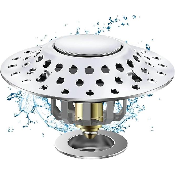 Tub Stopper Bathtub Drain Hair Catcher, 2 in 1 Bathtub Drain Stopper, Bathtub Stopper with Dual Filtration Design, Pop Up Bathtub Drain Plug for серебряный