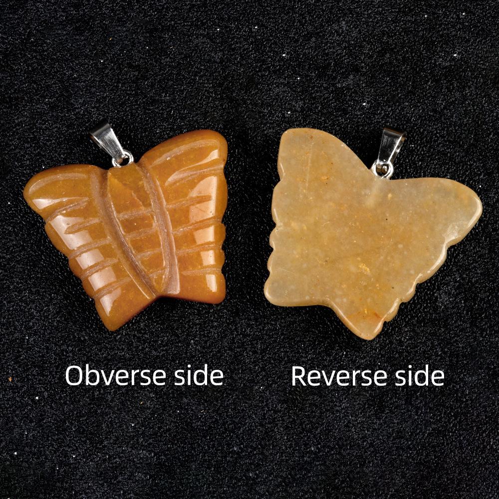 30pcs Mixed Stone Engraved 35mm Quartz Crystal Butterfly Pendant Natural Animal Guardian Necklace Pendants & Charms