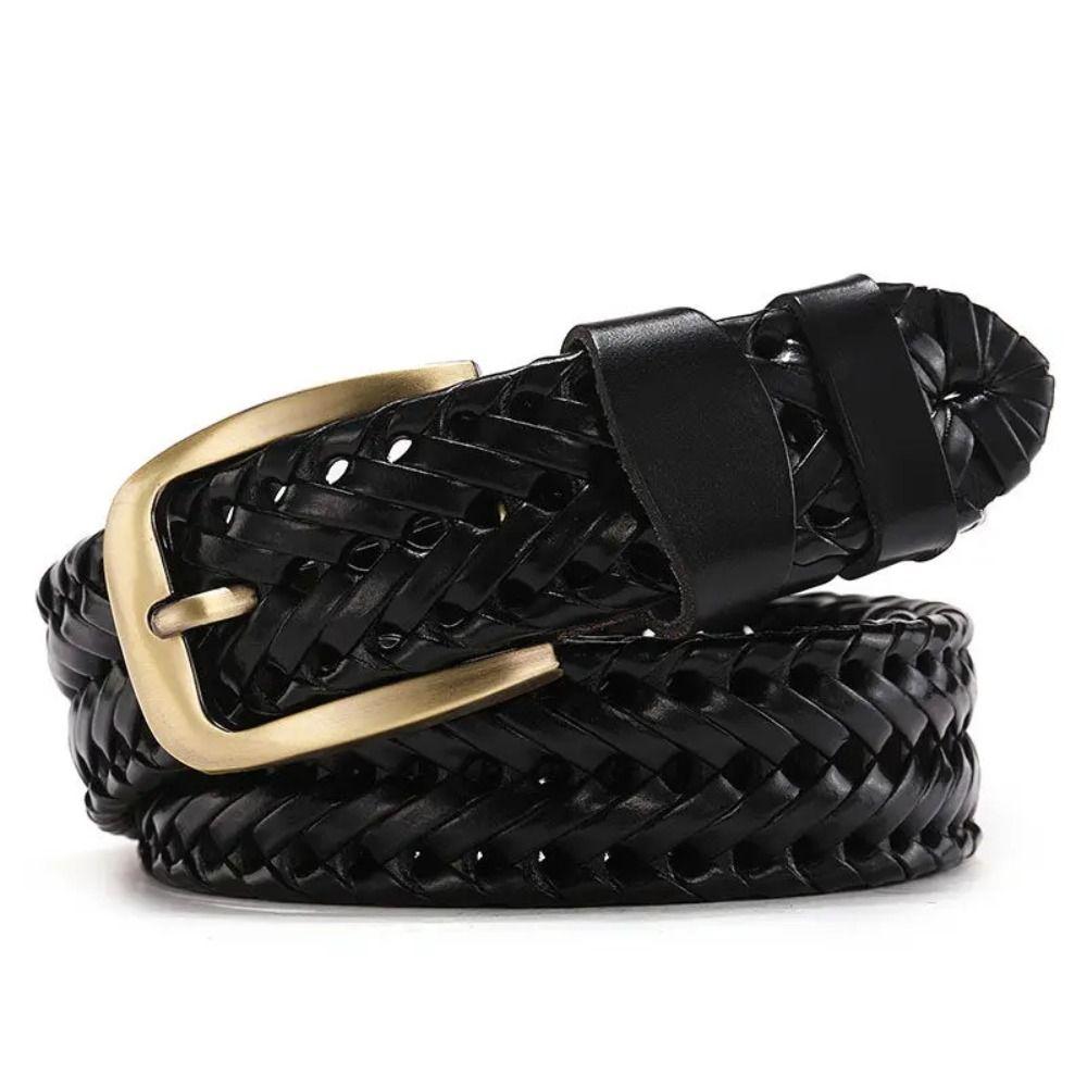 Adjustable Weave Belt Men 3.5cm Width Braided Waist Belt Fashion Woven Leather Belts  Male