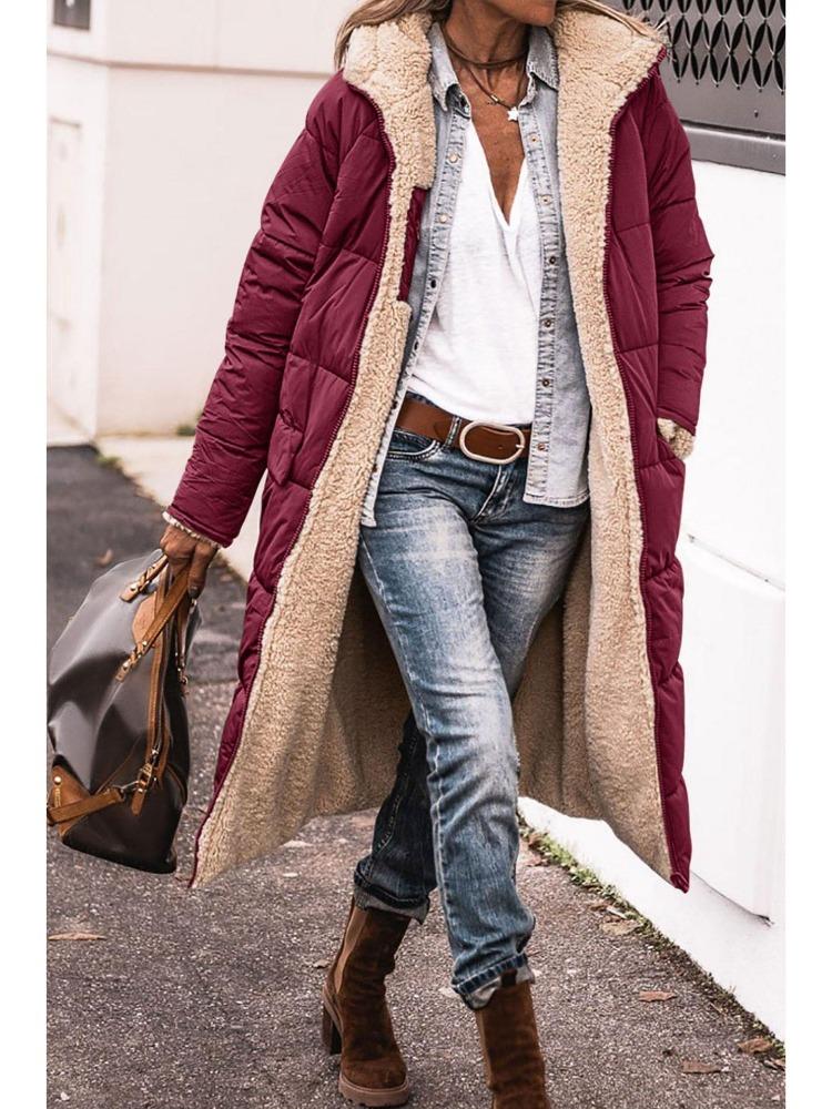 Slim Fit Double Sided Hooded Cotton Cardigan Jacket Long Sleeve Solid Color Coat