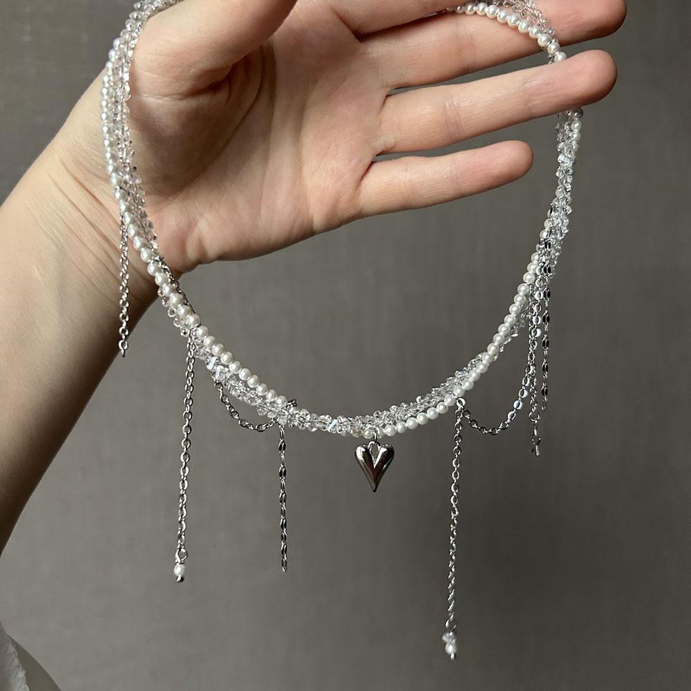 New Irregular Choker Vintage Zircon Heart Pendant Necklace For Women Female Pink & white Stone Chain Valentine's Gift N0548