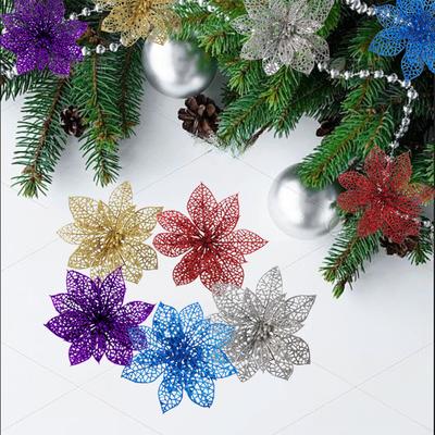 10 Stück Weihnachten Künstliche Blumen , Weihnachtsstern Blumen Dekorationen Weihnachtsbaum Schmuck Hochzeit Party DIY Dekor