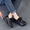 Johnature Genuine Leather Wedges Shoes Versatile Comfortable Soft Soled Lace-up Four Seasons Shoes