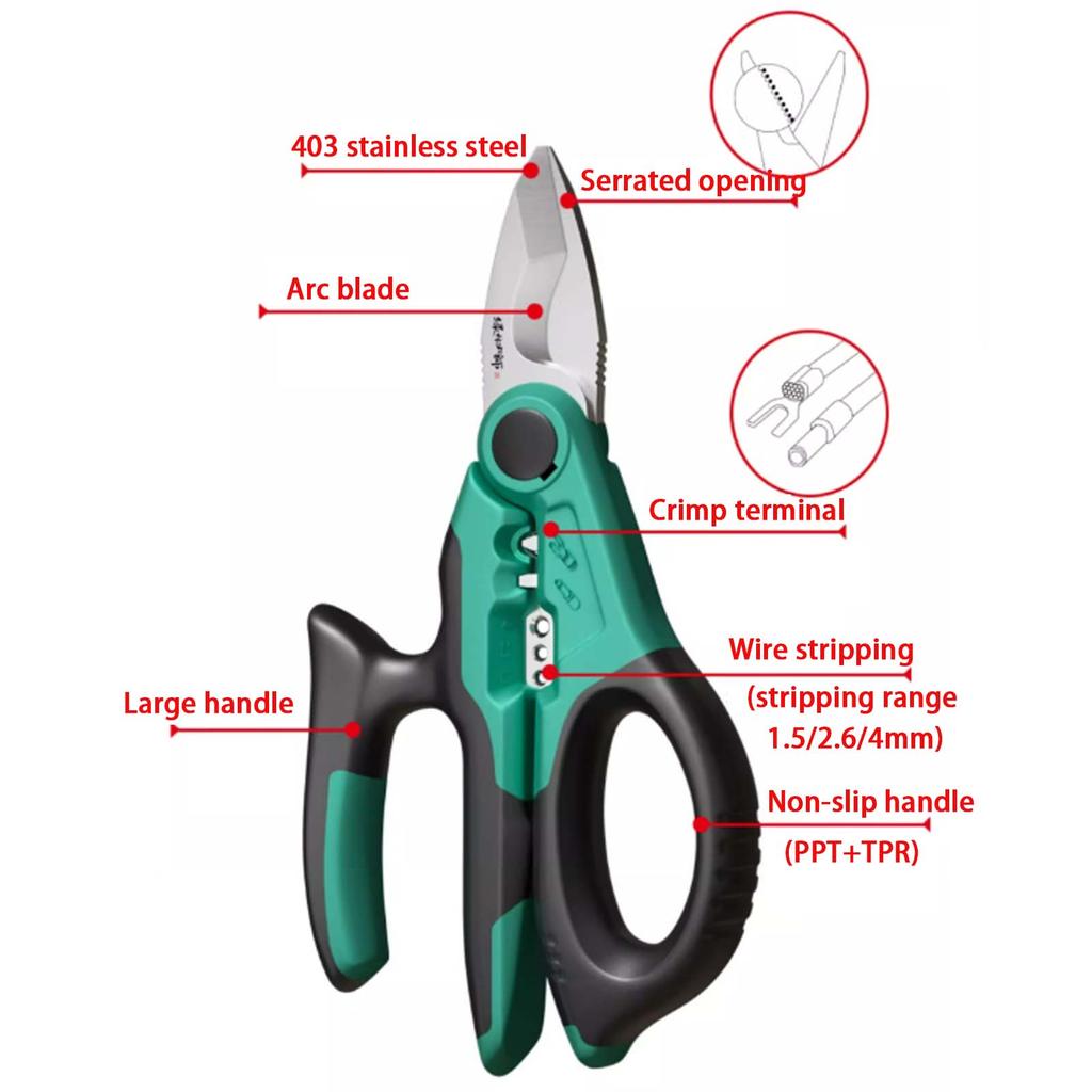 Multi-functional Electrician Scissors, Wire Stripping Cutting Crimping Pliers