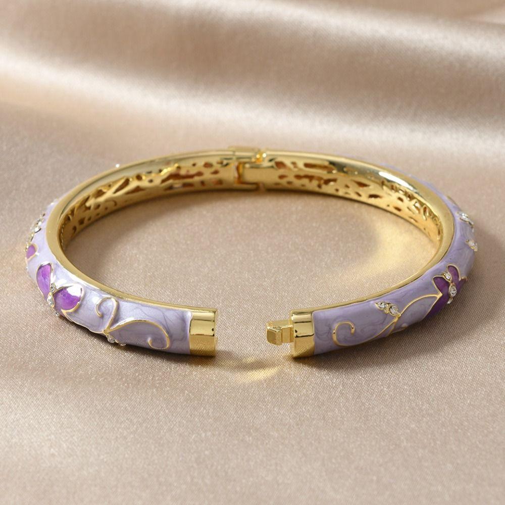 Traditional Hollow Out Flower Bangle Enamel Women's Hand Bracelet  Jewelry Gifts