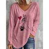 Plus Size, New Spring,Summer Fashion Plus-Size Women's Casual V-Neck Long Sleeve T-Shirt with High Five with Dog Print,