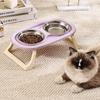 1PC Foldable Stainless Steel Pet Bowl Cat Food Bowl Cat Bowl Dog Food Bowl Neck Protection High Foot Double Bowl