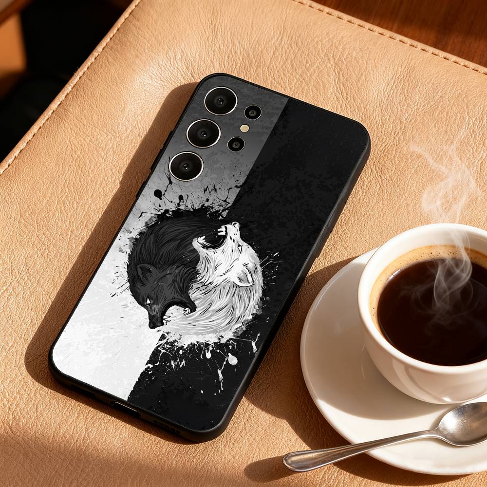 1pc Wolf Phone Case For Samsung S26,S25,24,23,22,30,21,10,9,Ultra,Plus,Lite,FE Soft Black Case