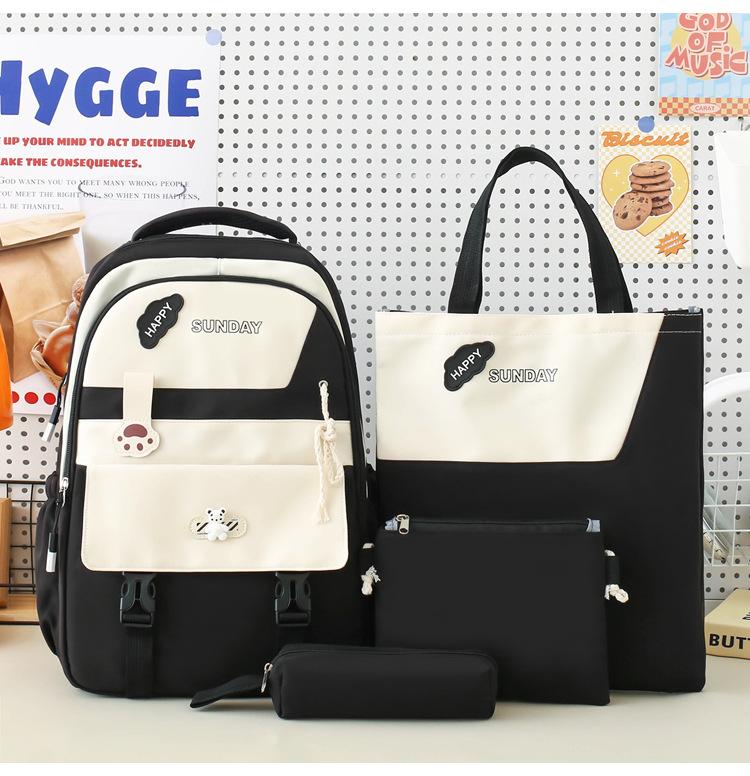 

New cute schoolbag, high-capacity casual backpack for primary and secondary school students, four-piece set, small fresh girls backpack. чорний