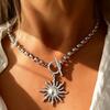 Stainless Steel Vintage Sun Pendant Necklace for Women Simple Metal Multi-Layer Thin Chain Clavicle Chain Fashion Party Jewelry