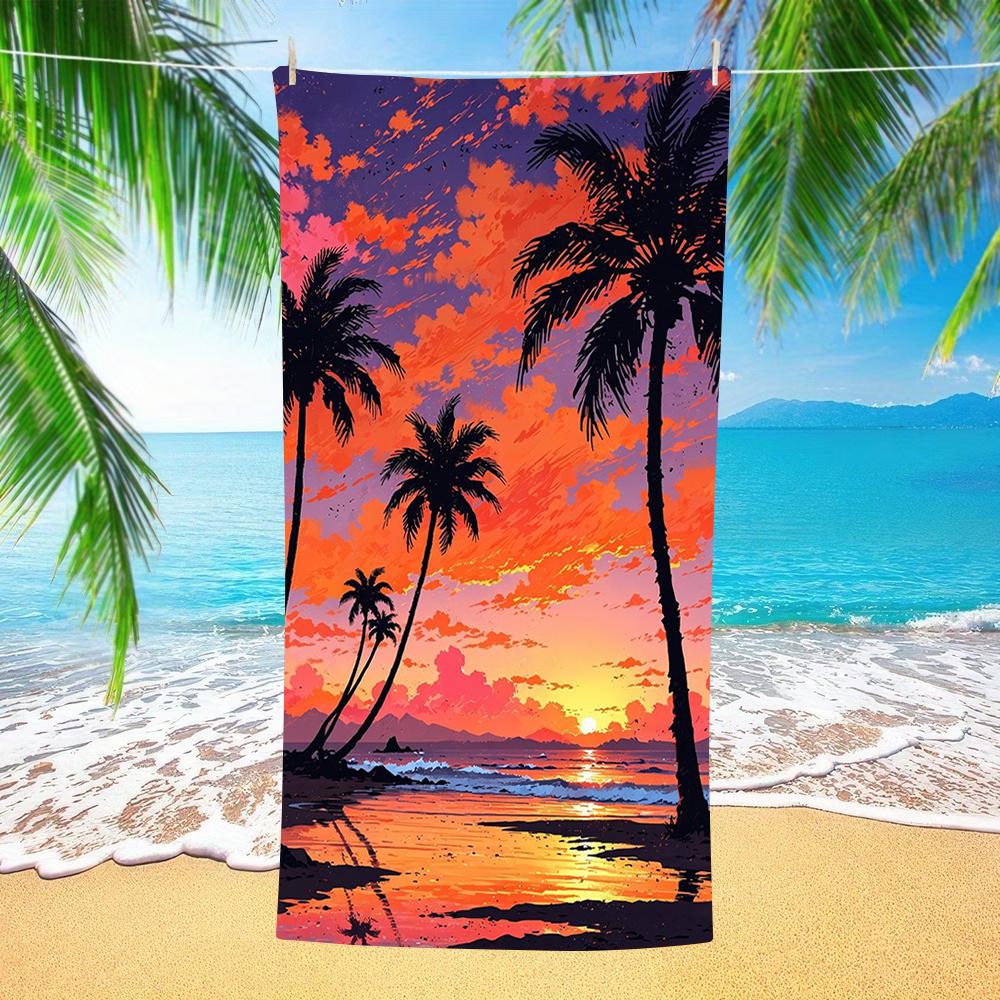Pink Purple Sunset Palm Sea View Print Beach Towel Anti Sand Microfiber Pool Towel Summer Beach Swim Outdoor Gym Outdoor Beach