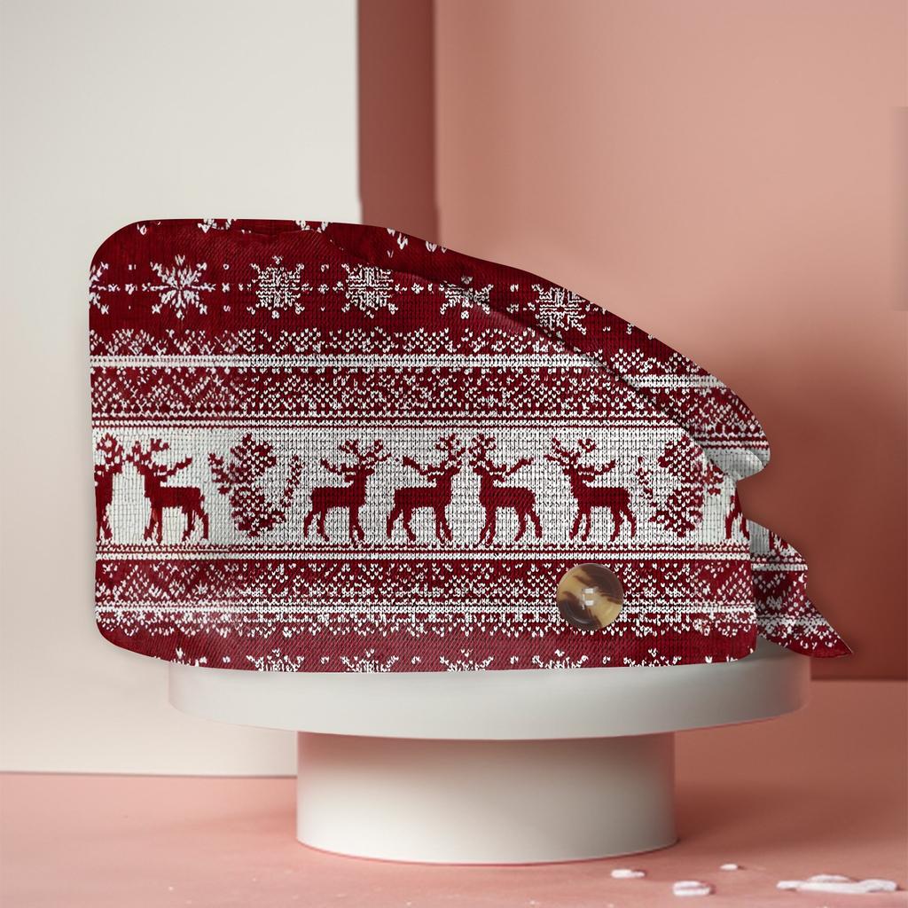 Weihnachtsdruck-Kittel für Damen, Lässige Turban-Arbeitsmütze, Dusch- und Wickeltuch