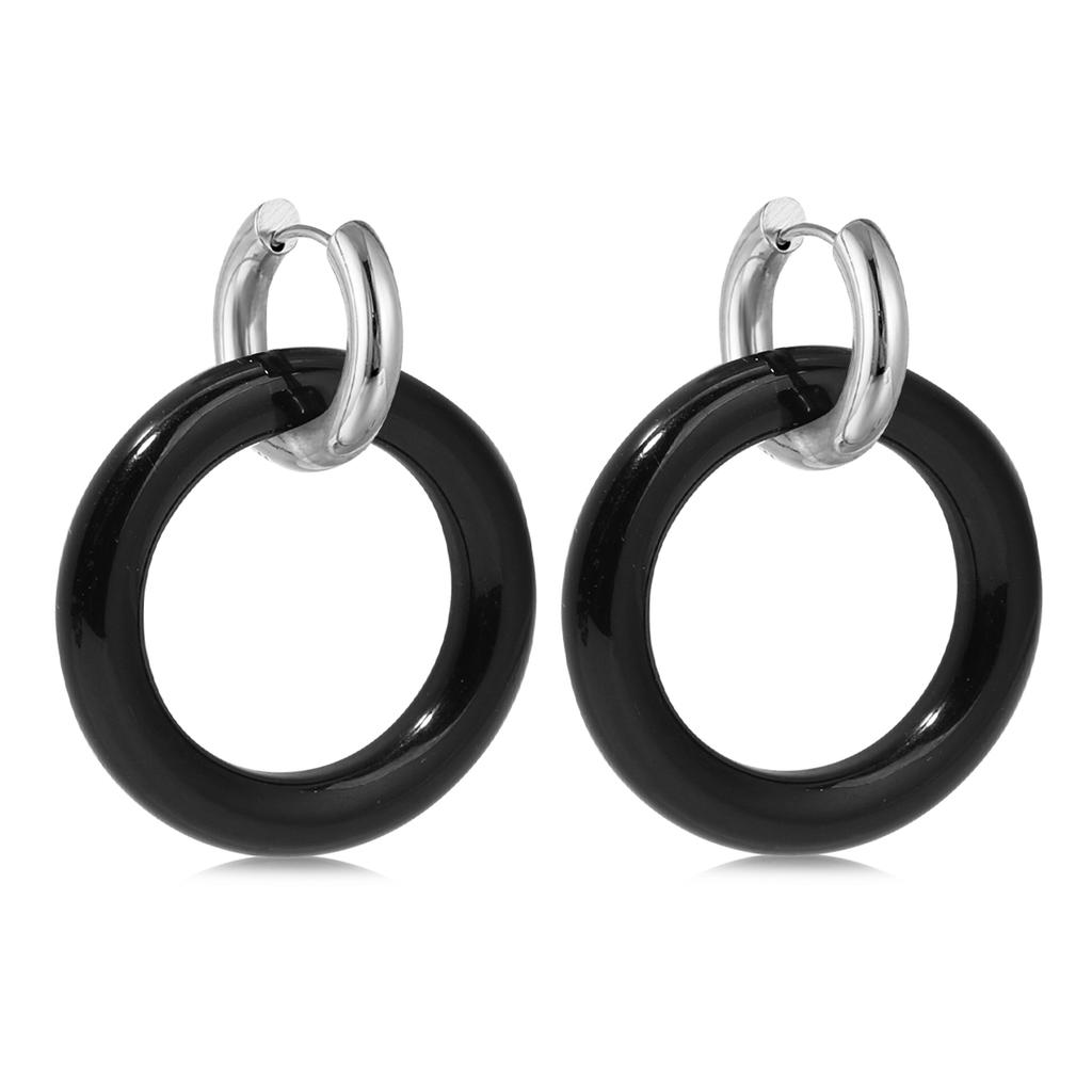 Natural Gemstone Woman Earrings Oversized Hoop Stainless Steel Earrings Wedding Party Jewelry Gifts Women's Fine Jewelry
