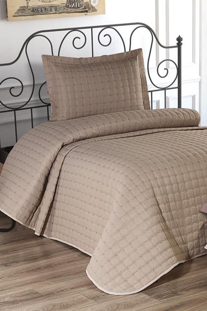 Gestepptes Tagesdecken-Set mit Sternmotiv, 2-teilig, Bettdecke 180 x 240 cm, Kissenbezug 50 x 70 cm, Einzelbettgröße, Cappucino