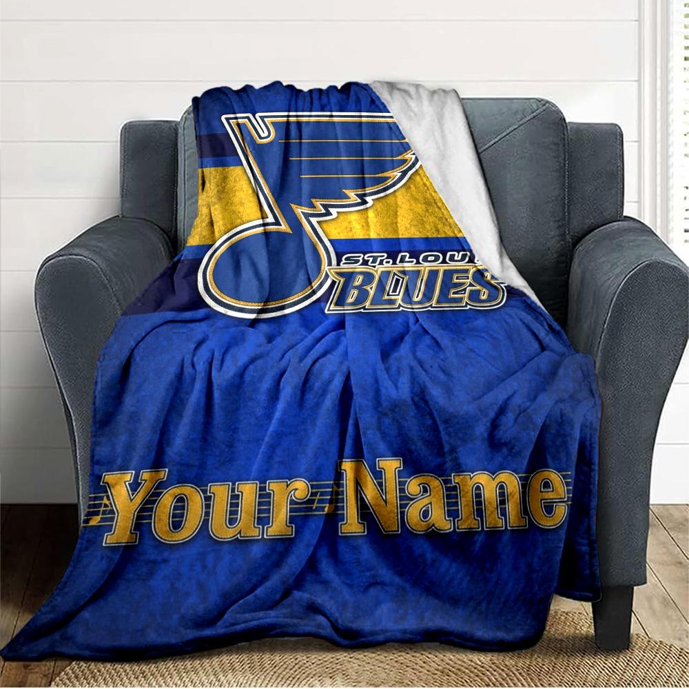 Name Custom St. Louis Blues Print Flannel Blanket High Quality Warm Comfortable Cover for All Seasons Perfect for Gifts Home Decor
