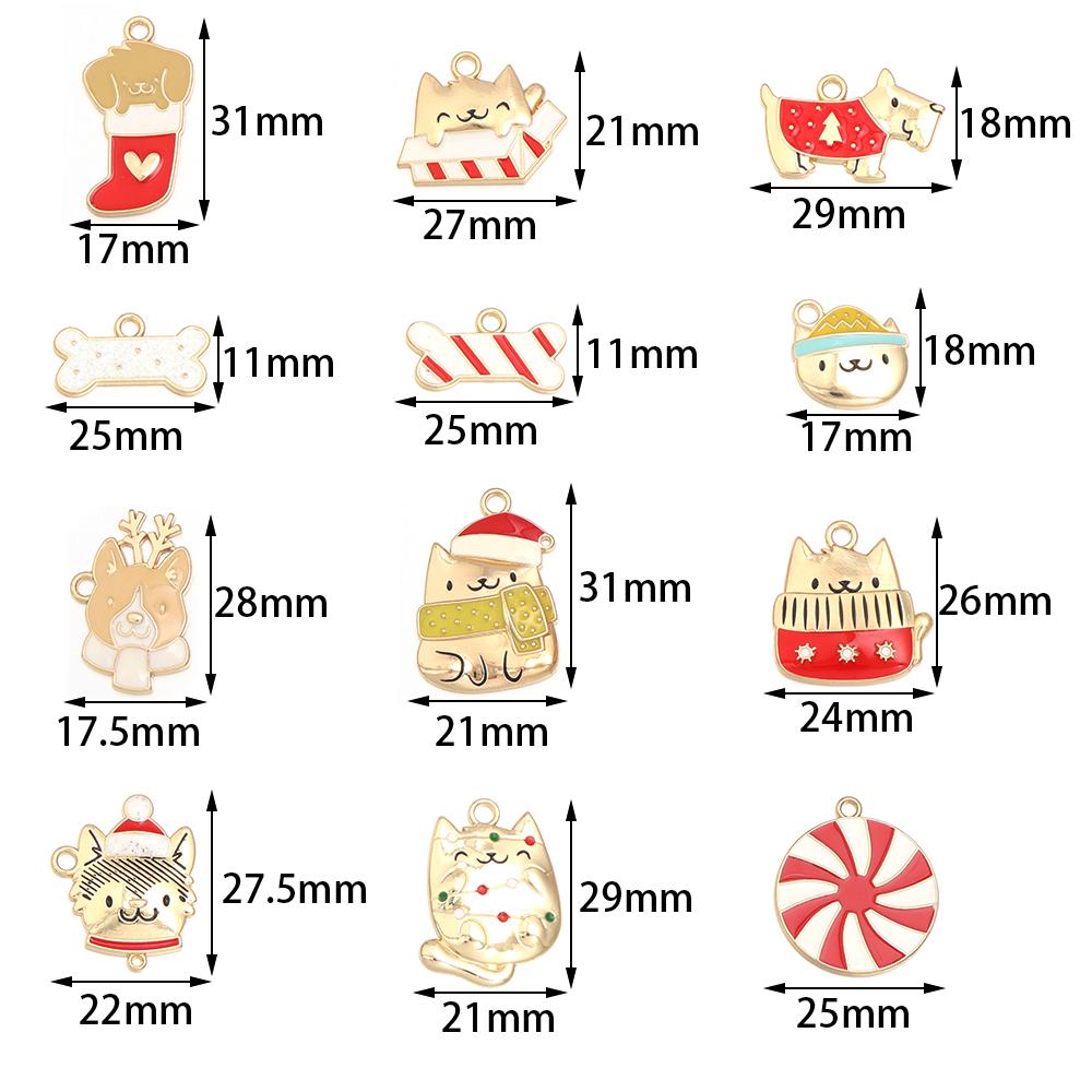 10pcs Alloy Enamel Christmas Charms Cute Xmas Pet Dog Bone Pendants For Jewelry Making DIY Earrings Necklace Gifts Accessories