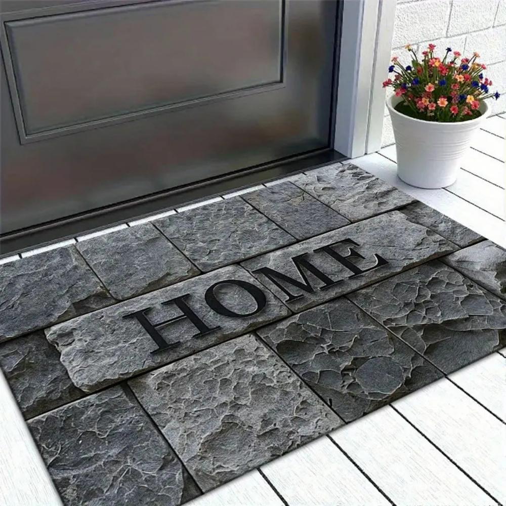 Modern Slate Pattern Design Welcome Door Mat Non Slip Rug for Indoor Outdoor Use Patio Balcony Living Room Bedroom Floor Carpet