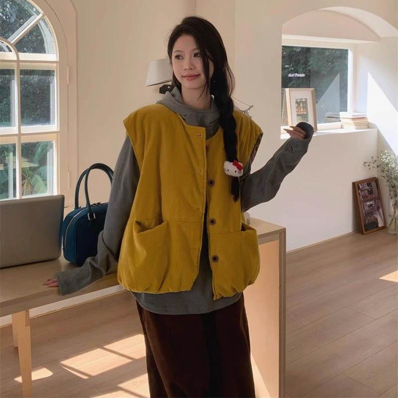 Vest for Women Cotton Winter Sleeveless Tops Vest Oversize Thickened Down Casual V-neck Vest