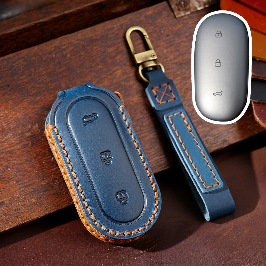 Luxury Crazy Horse Leather Car Key Cover Case Keyring Protective Bag for Leading Ideal One Li Auto L9 Fob Protector Keychain