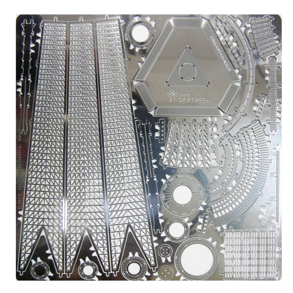 Tenyo Metallic Nano Puzzle Culture, Science, and Building Series Tokyo Skytree(R) T-MB-002 Stainless Steel Material, No Adhesive Required, 0.2mm