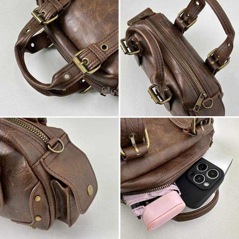 Uniquely Designed Retro Motorcycle Handbag for Women's New Fashion Trend Bowling Single Shoulder Crossbody Bag