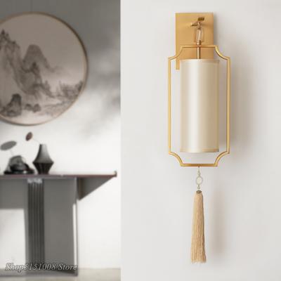 Modern Led Wall Lamps Chinese Copper Color Wall Lights Minimalist Designer Model Room Living Room Hotel Classical Sconce Lights