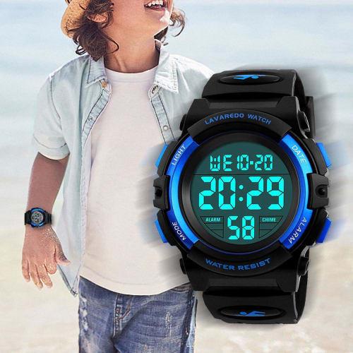 IN Shop Kids' Digital Sports Watch for Boys, Multi-Function Outdoor Watch with 50m Water Resistance, Alerts, Date/Day Display, Dual Time, LED Display,