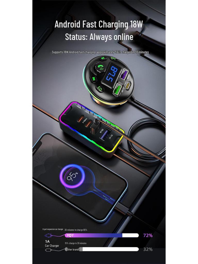 Q39MP Bluetooth Car FM Transmitter with Digital Display & QC3.0 Multifunctional Cigarette Lighter