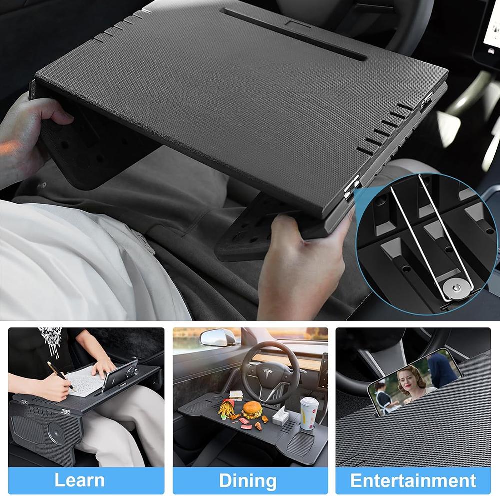 Foldable Car Laptop Desk Upgraded Tray Stand Compatible with Tesla Model 3/Y Steering Wheel Eating Table for Travel Work Camping
