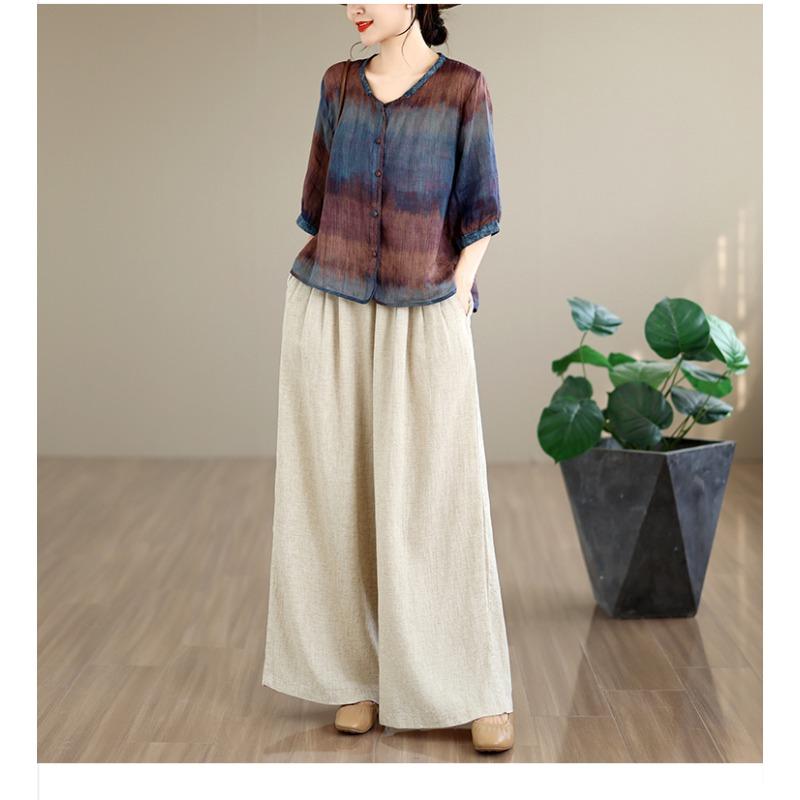 DIMANAF 2026 Summer New Plus Size Women Blouse Shirt Elegant Vintage Print Lady Tops T-Shirt Cotton Clothing