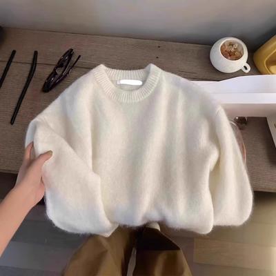 Premium Sense Super Good-looking Soft Waxy White Wool Sweater Women's Autumn and Winter Crew Neck Inside Knitted Sweater Top