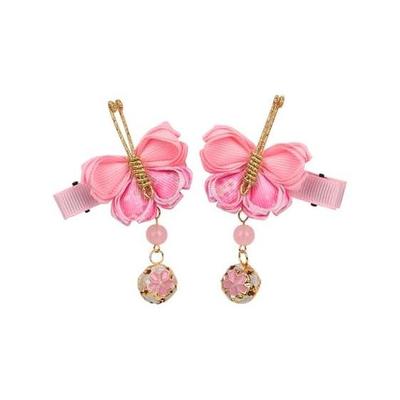 [OTAKUMARKET] Hair Accessories for Yukata, Kimono, Shichi-Go-San, Graduation - Butterfly Tsumami Zaiku with Bell, 5 Colors (Light Pink)