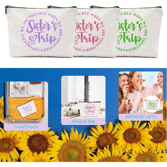 3Pcs Girls Trip Gifts Girls Weekend 2025 Makeup Bag Sisters Trip Gifts Favors Summer Gifts Cosmetic Bag Toiletry Bag Zipper Pouch Weekender Bags for