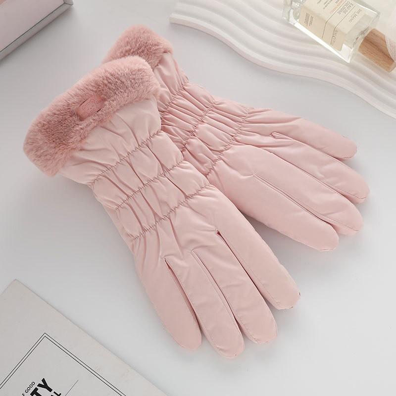 Winter Warm Gloves Women's Cycling Touch Screen Fleece Thickened Windproof Cute Korean Ski Gloves