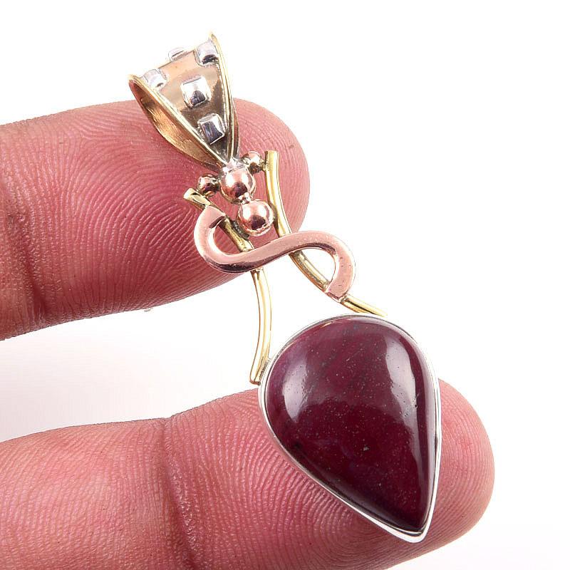 

Natural Mookaite Gemstone 925 Solid Sterling Silver Two Tone Pendant 1.75 c6f11