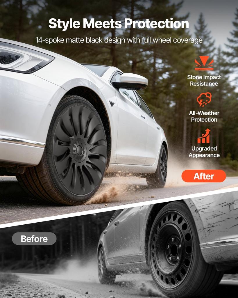 Hubcaps Wheel Covers for 2021-2024 Tesla Model Y, 19 Inch Set of 4 Wheel Rim Cover Hubcaps OEM Style Replacement, R19 Size Snap On Car Hub Caps,