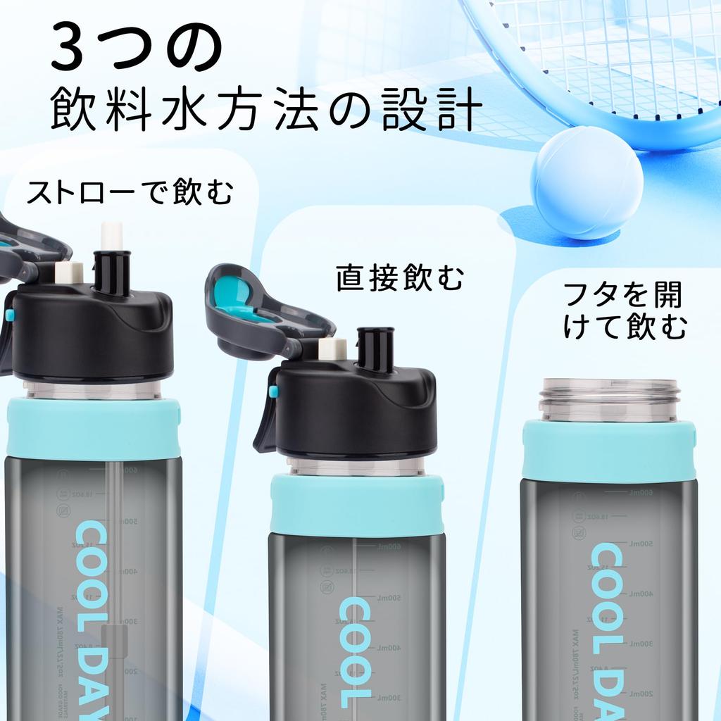 CLICSUN 780ml Water Bottle with Spray Mug and Spray Direct Large Ultra Sports Heatstroke Heat Black Blue Straw, Transparent, Hydration, Drinking,