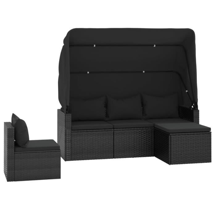 VidaXL Ensemble de canapés de jardin 4 pcs et coussins noir poly rotin 3186648
